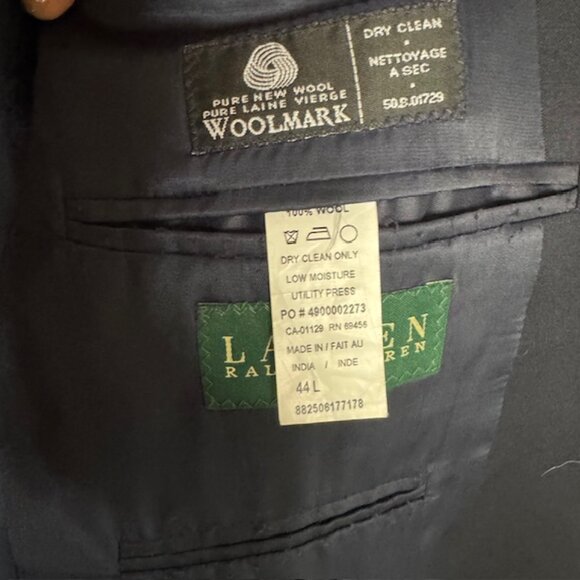 Lauren Ralph Lauren Men's Navy Wool Sports Coat Blazer Gold Buttons Size 44L - Picture 7 of 8